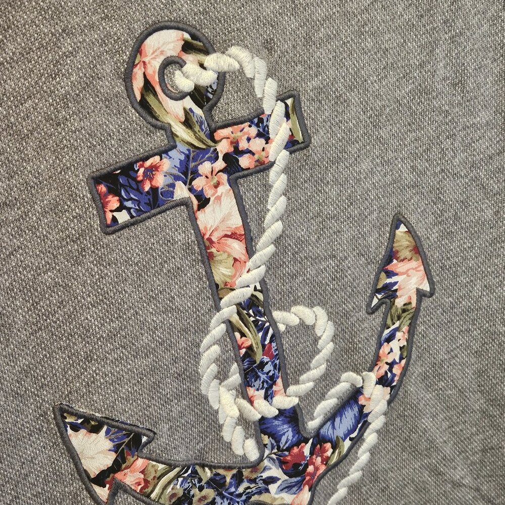 J. Crew Gray Short Sleeve Sweatshirt with Floral Anchor - Picture 4 of 5